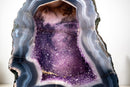 Rare Natural Blue & White Lace Agate Geode – Galaxy Amethyst Cave with Sparkling Violet Druzy - E2D Crystals & Minerals