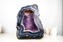 Rare Natural Blue & White Lace Agate Geode – Galaxy Amethyst Cave with Sparkling Violet Druzy - E2D Crystals & Minerals