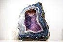 Rare Natural Blue & White Lace Agate Geode – Galaxy Amethyst Cave with Sparkling Violet Druzy - E2D Crystals & Minerals