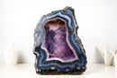 Rare Natural Blue & White Lace Agate Geode – Galaxy Amethyst Cave with Sparkling Violet Druzy - E2D Crystals & Minerals