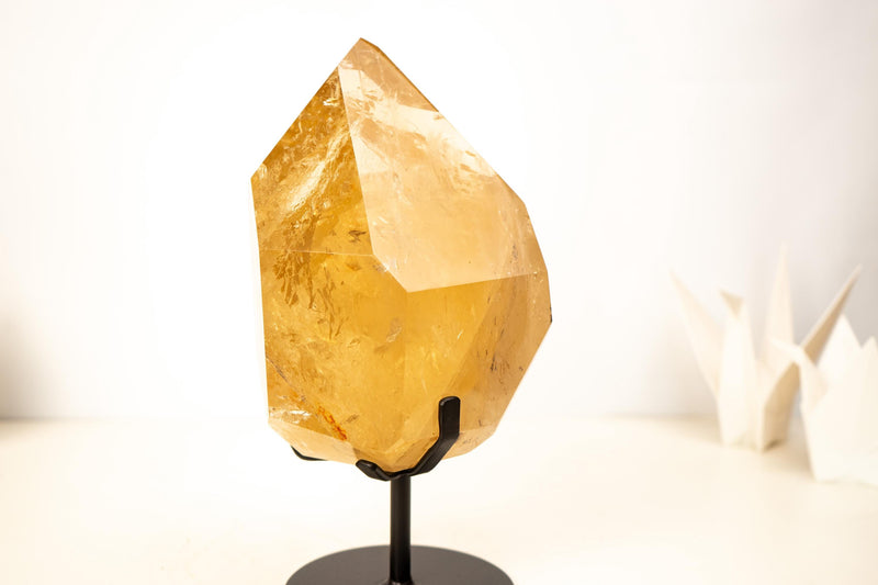 Natural Golden Honey Citrine Crystal Point with Tourmaline Inclusion - E2D Crystals & Minerals