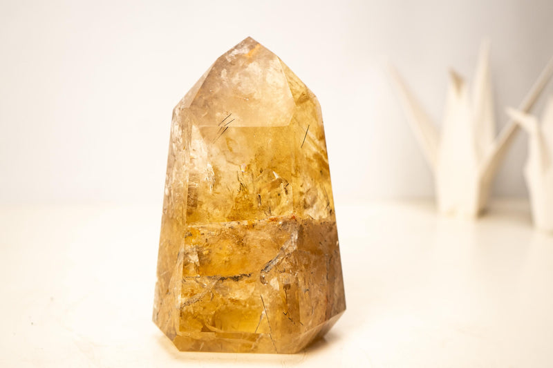 Golden Orange Citrine Obelisk with Rare Graphite Rutile Inclusions - E2D Crystals & Minerals