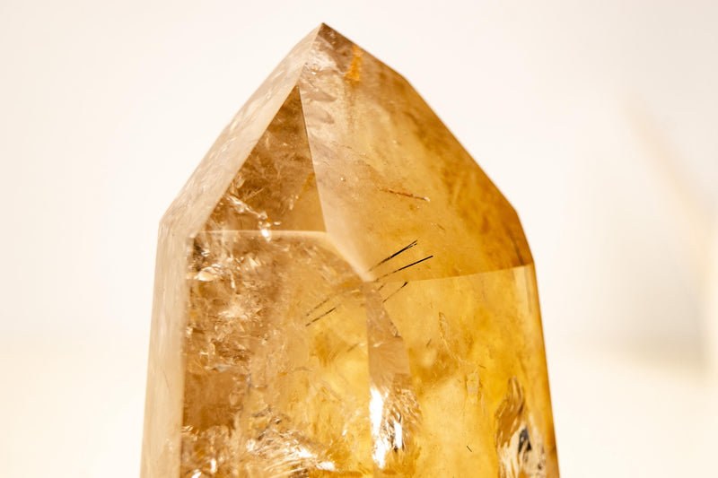 Golden Orange Citrine Obelisk with Rare Graphite Rutile Inclusions - E2D Crystals & Minerals