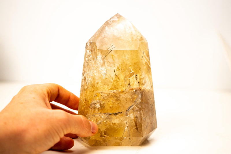 Golden Orange Citrine Obelisk with Rare Graphite Rutile Inclusions - E2D Crystals & Minerals