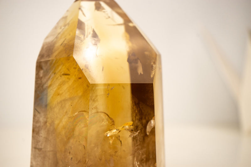 Natural Golden Orange Citrine Obelisk Tower with Graphite Rutile Inclusions - E2D Crystals & Minerals
