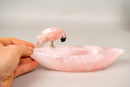 Hand - Carved Rose Quartz Crystal Parrots – Decorative Bowl & Key Tray - E2D Crystals & Minerals