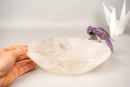 Hand - Carved Couple of Amethyst Crystal Parrots on a Clear Quartz Bowl - E2D Crystals & Minerals