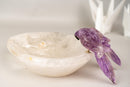 Hand - Carved Couple of Amethyst Crystal Parrots on a Clear Quartz Bowl - E2D Crystals & Minerals