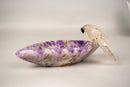 Hand - Carved Crystal Parrot on a Chevron Amethyst Crystal Bowl - E2D Crystals & Minerals