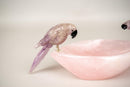 Hand - Carved Amethyst Crystal Parrots on Rose Quartz Bowl - E2D Crystals & Minerals