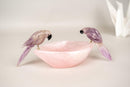 Hand - Carved Amethyst Crystal Parrots on Rose Quartz Bowl - E2D Crystals & Minerals