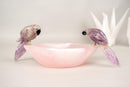 Hand - Carved Amethyst Crystal Parrots on Rose Quartz Bowl - E2D Crystals & Minerals
