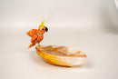 Hand - Carved Red Quartz Cockatoo on a Hematite Golden Healer Crystal Bowl - E2D Crystals & Minerals