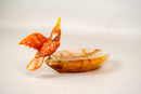 Hand - Carved Red Quartz Cockatoo on a Hematite Golden Healer Crystal Bowl - E2D Crystals & Minerals