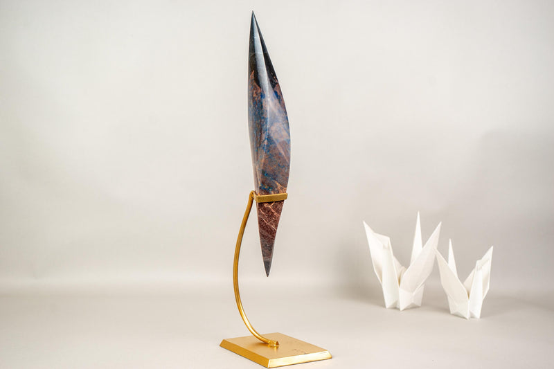 Hand - Carved Teal Blue Crystal Flame – Rare Blue Rhodonite - E2D Crystals & Minerals