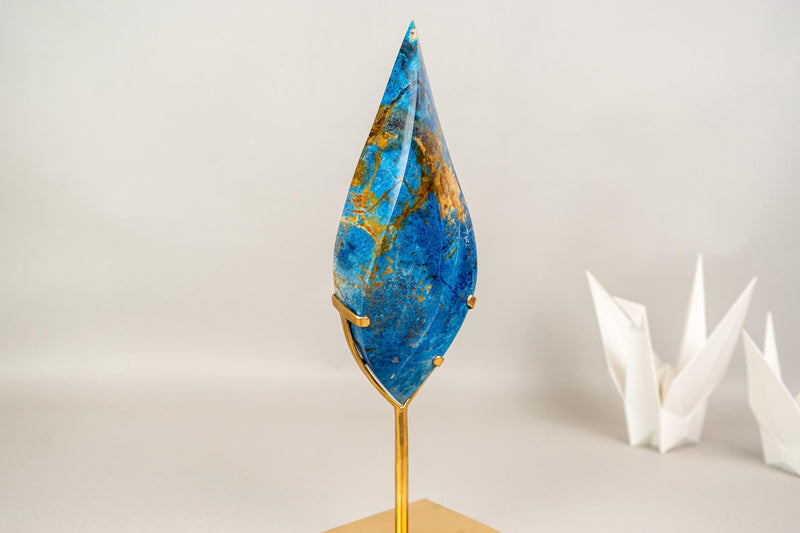 Hand - Carved Royal Blue Crystal Flame from Rare Blue Rhodonite Quartz - E2D Crystals & Minerals