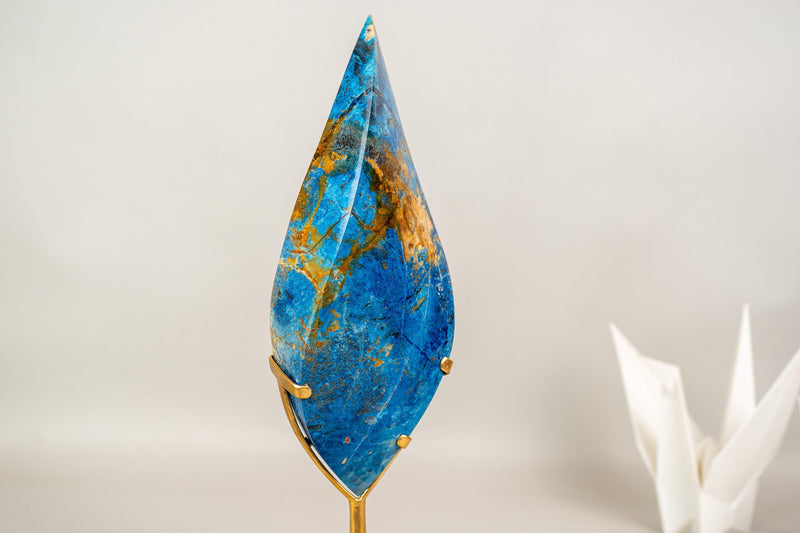 Hand - Carved Royal Blue Crystal Flame from Rare Blue Rhodonite Quartz - E2D Crystals & Minerals