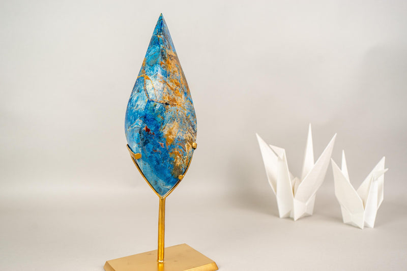 Hand - Carved Royal Blue Crystal Flame from Rare Blue Rhodonite Quartz - E2D Crystals & Minerals