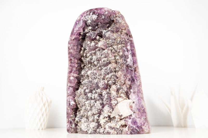 Rare Amethyst Cluster with Micro - Crystallized Calcite – Large Cut - Base Specimen - E2D Crystals & Minerals