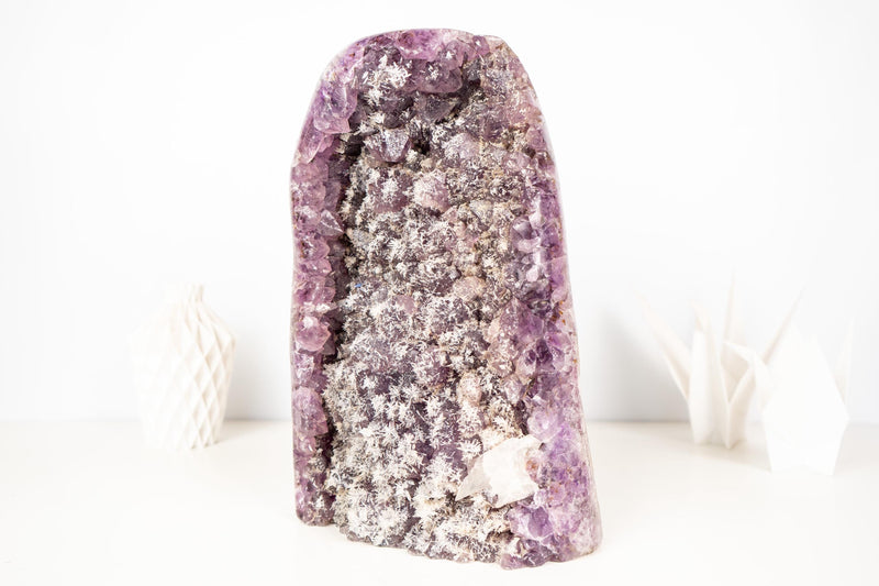 Rare Amethyst Cluster with Micro - Crystallized Calcite – Large Cut - Base Specimen - E2D Crystals & Minerals