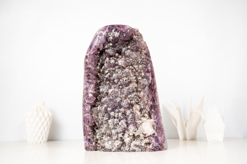 Rare Amethyst Cluster with Micro - Crystallized Calcite – Large Cut - Base Specimen - E2D Crystals & Minerals
