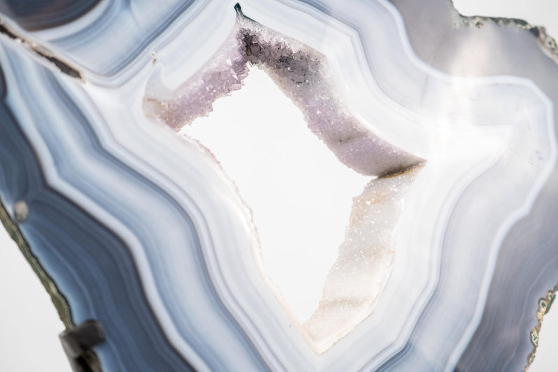 Blue and White Lace Agate Geode Portal with Sparkly White Galaxy Druzy - E2D Crystals & Minerals