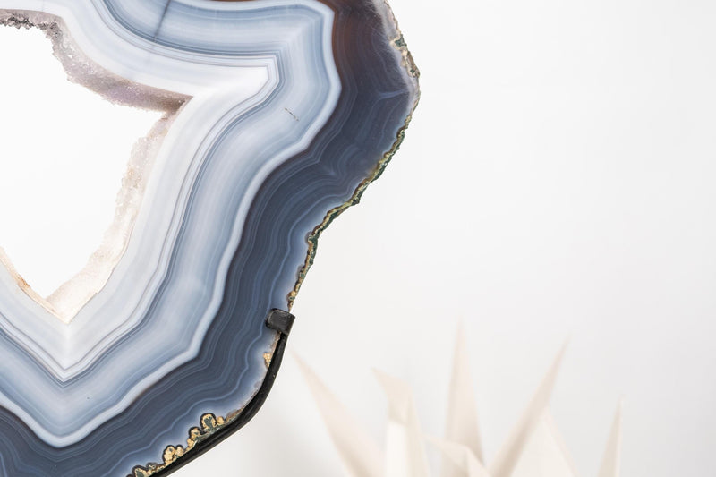 Blue and White Lace Agate Geode Portal with White Druzy Galaxy - E2D Crystals & Minerals