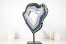 Blue and White Lace Agate Geode Portal with White Druzy Galaxy - E2D Crystals & Minerals