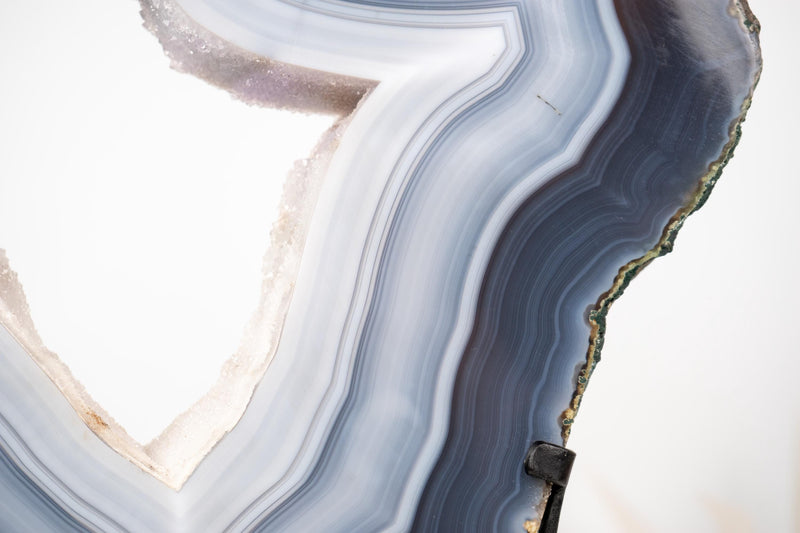 Blue and White Lace Agate Geode Portal with White Druzy Galaxy - E2D Crystals & Minerals