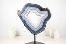 Blue and White Lace Agate Geode Portal with White Druzy Galaxy - E2D Crystals & Minerals