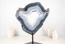 Blue and White Lace Agate Geode Portal with White Druzy Galaxy - E2D Crystals & Minerals