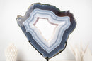 Blue and White Lace Agate Geode Portal with White Druzy Galaxy - E2D Crystals & Minerals