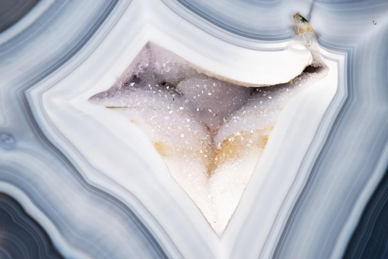 Natural Blue and White Lace Agate Geode Portal with White Galaxy Druzy - E2D Crystals & Minerals