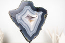 Natural Blue and White Lace Agate Geode Portal with White Galaxy Druzy - E2D Crystals & Minerals