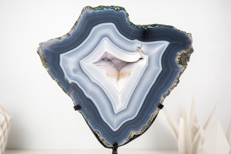 Natural Blue and White Lace Agate Geode Portal with White Galaxy Druzy - E2D Crystals & Minerals