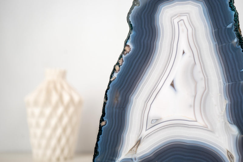 Pair of Blue and White Agate Lace Geodes with Intact Drawn Lines - E2D Crystals & Minerals