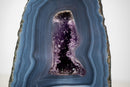 Blue Lace Agate Geode with Delicate Striped Pattern and Amethyst - E2D Crystals & Minerals