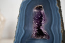 Blue Lace Agate Geode with Delicate Striped Pattern and Amethyst - E2D Crystals & Minerals