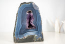 Blue Lace Agate Geode with Delicate Striped Pattern and Amethyst - E2D Crystals & Minerals