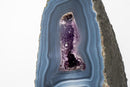 Blue Lace Agate Geode Slice with Banded Pattern and Amethyst Crystal - E2D Crystals & Minerals
