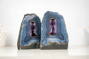 Pair of Rare Blue Lace Agate Geodes with Delicate Striped Pattern and Amethyst - E2D Crystals & Minerals