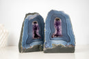 Pair of Rare Blue Lace Agate Geodes with Delicate Striped Pattern and Amethyst - E2D Crystals & Minerals