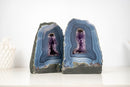 Pair of Rare Blue Lace Agate Geodes with Delicate Striped Pattern and Amethyst - E2D Crystals & Minerals