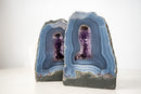 Pair of Rare Blue Lace Agate Geodes with Delicate Striped Pattern and Amethyst - E2D Crystals & Minerals