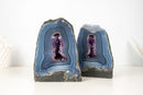 Pair of Rare Blue Lace Agate Geodes with Delicate Striped Pattern and Amethyst - E2D Crystals & Minerals