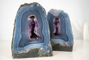Pair of Rare Blue Lace Agate Geodes with Delicate Striped Pattern and Amethyst - E2D Crystals & Minerals