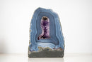Pair of Rare Blue Lace Agate Geodes with Delicate Striped Pattern and Amethyst - E2D Crystals & Minerals