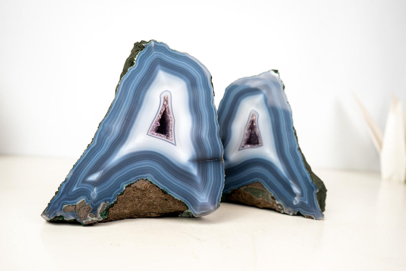 Set of Intact Blue & White Lace Agate Geodes – Collector - Grade Agate - E2D Crystals & Minerals