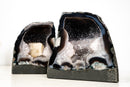Pair of Agate Geodes with Rare Bi - Color Galaxy Druzy and Crown Form - E2D Crystals & Minerals