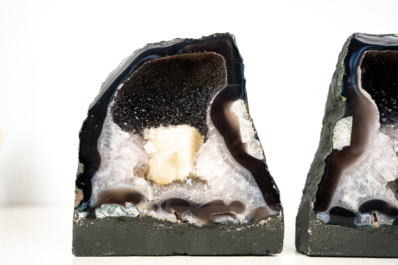 Pair of Agate Geodes with Rare Bi - Color Galaxy Druzy and Crown Form - E2D Crystals & Minerals